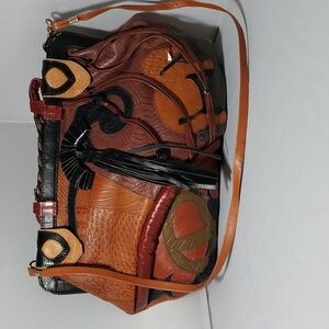 VINTAGE QUALITY GENUINE LEATHER MULTI COLOR BAG ELEPHANT DETAIL TOTE